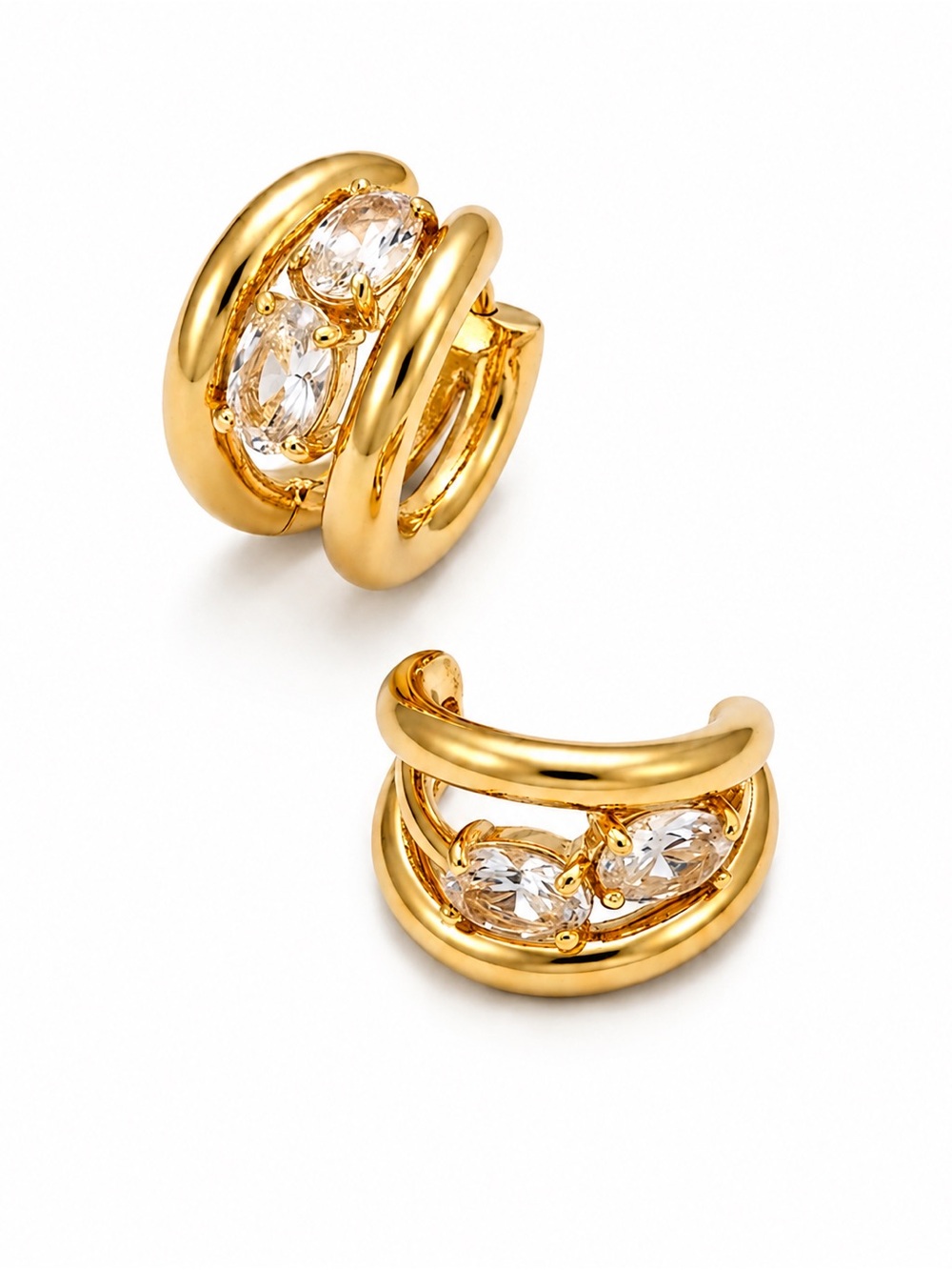 316L Stainless Steel Gold Huggie Hoops CZ Chic Modern Statement Dainty Jewelry